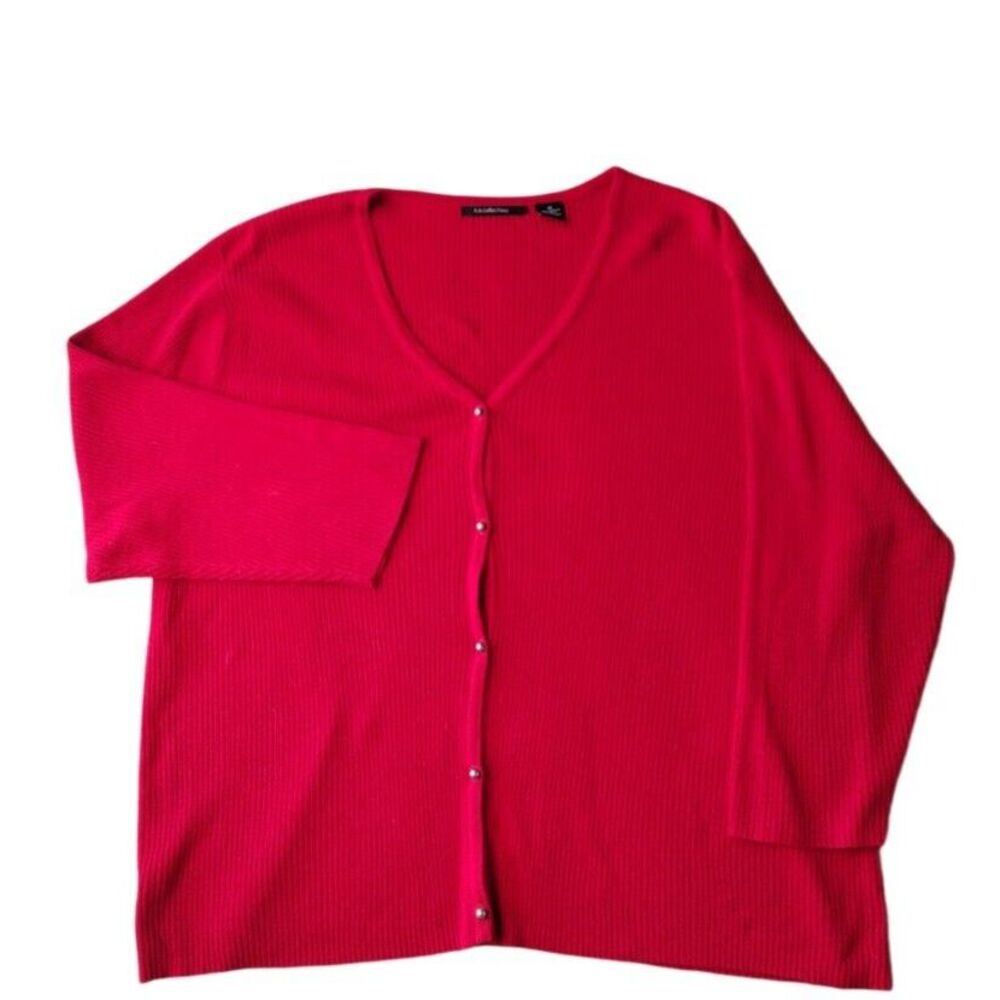 K.B.‎ Collection Cardigan Womans 3x Button Up Red Ribbed Sweater Casual Colorful